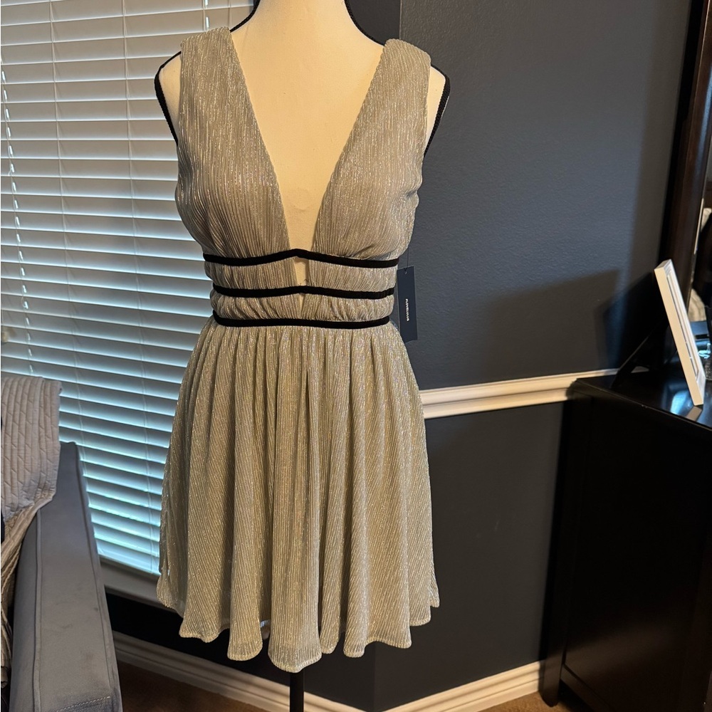 LULU’S Smokeshow Silver Metallic Mini Dress